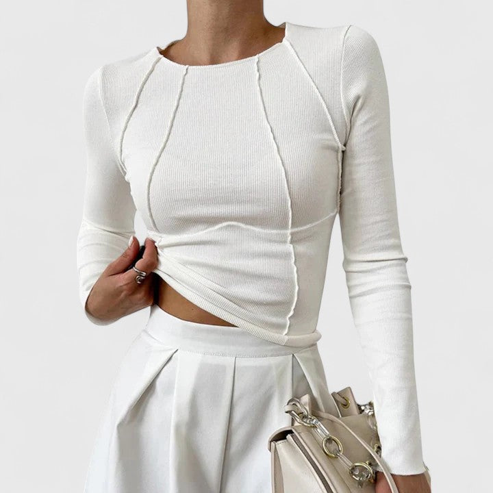 Kvinnors Ribbad Långärmad Topp – Fitted Everyday Layer för Smart Casual Klädsel