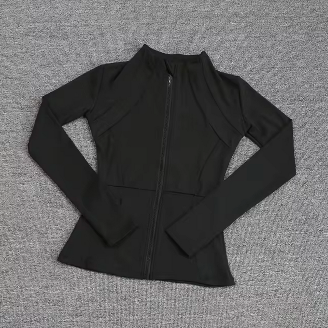 Kvinnors Fitted Zip-Up Sportjacka – Andningsbar Långärmad Lager för Träning och Löpning
