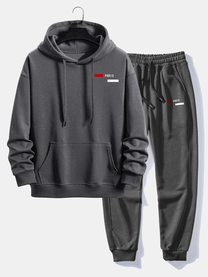 Herrarnas avslappnade träningsdräkt – Hoodie och joggers i bomullsblandning för avslappnad streetwear