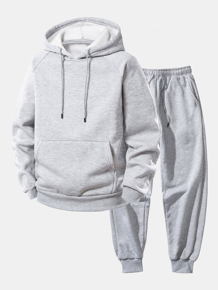 Herrens Raglan Hoodie Träningsdräkt – Regular Fit Polyester Set för Vardagscasual