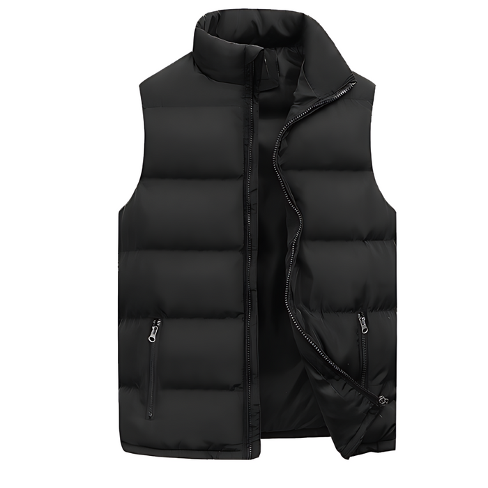 Herrars Vadderad Kviltad Gilet – Högkrage Zip-Lager med Säkra Fickor för Övergångsväder
