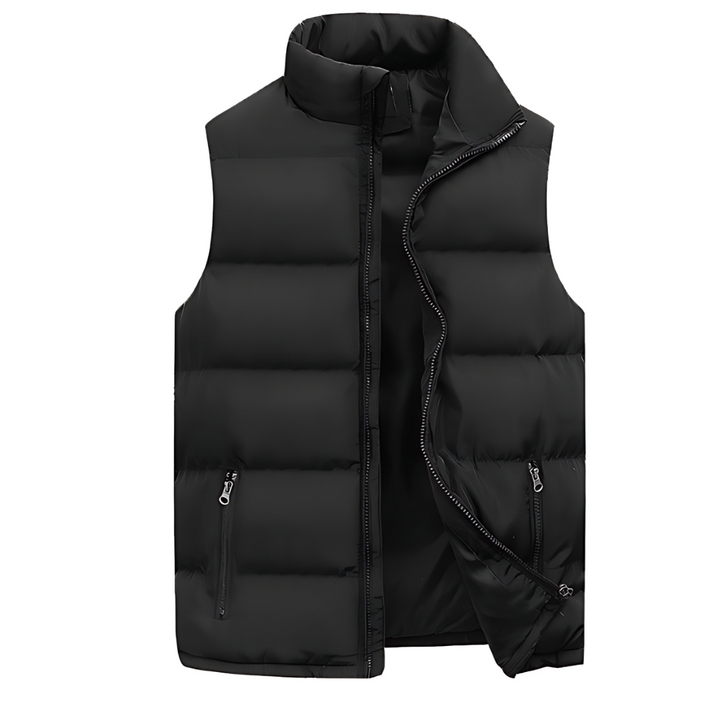 Herrars Vadderad Kviltad Gilet – Högkrage Zip-Lager med Säkra Fickor för Övergångsväder