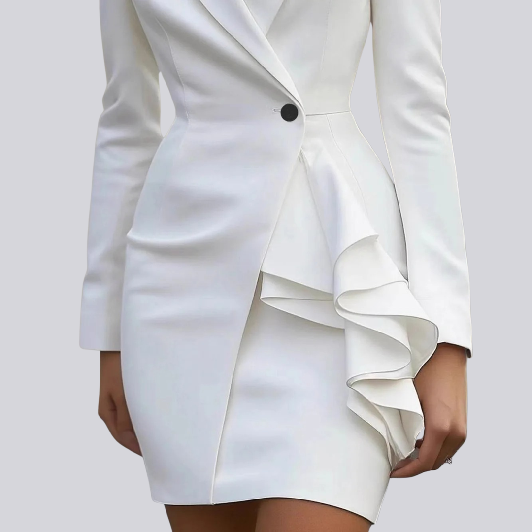 Kvinnors Asymmetrisk Blazer Mini Klänning – Skräddarsydd Stil för Speciella Tillfällen med Draperad Detalj