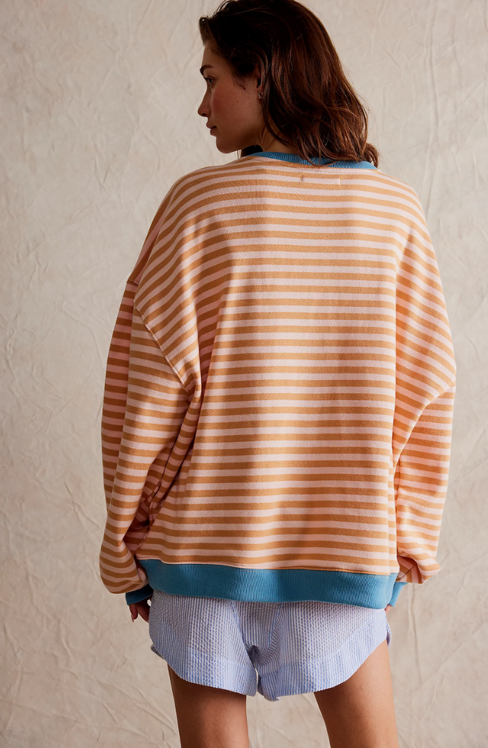 Kvinnors Oversized Randig Sweatshirt Avslappnad Ballongärm Pullover