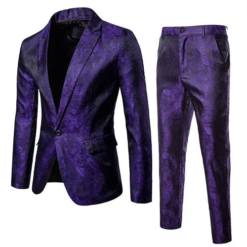Herrarnas Jacquard Kostymset Slim Fit Formell Blazer Byxor