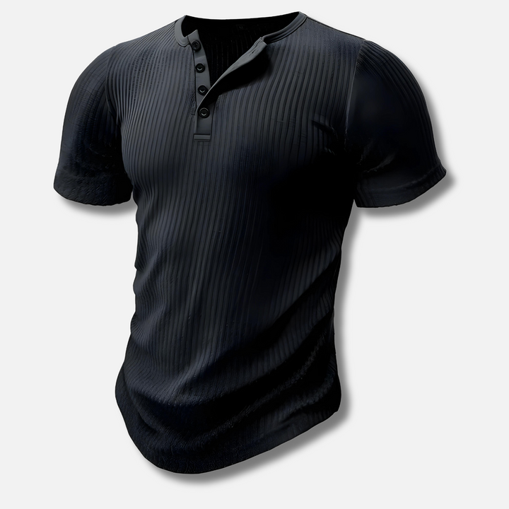Herrens Ribbad Slim Fit Kortärmad Henley T-shirt