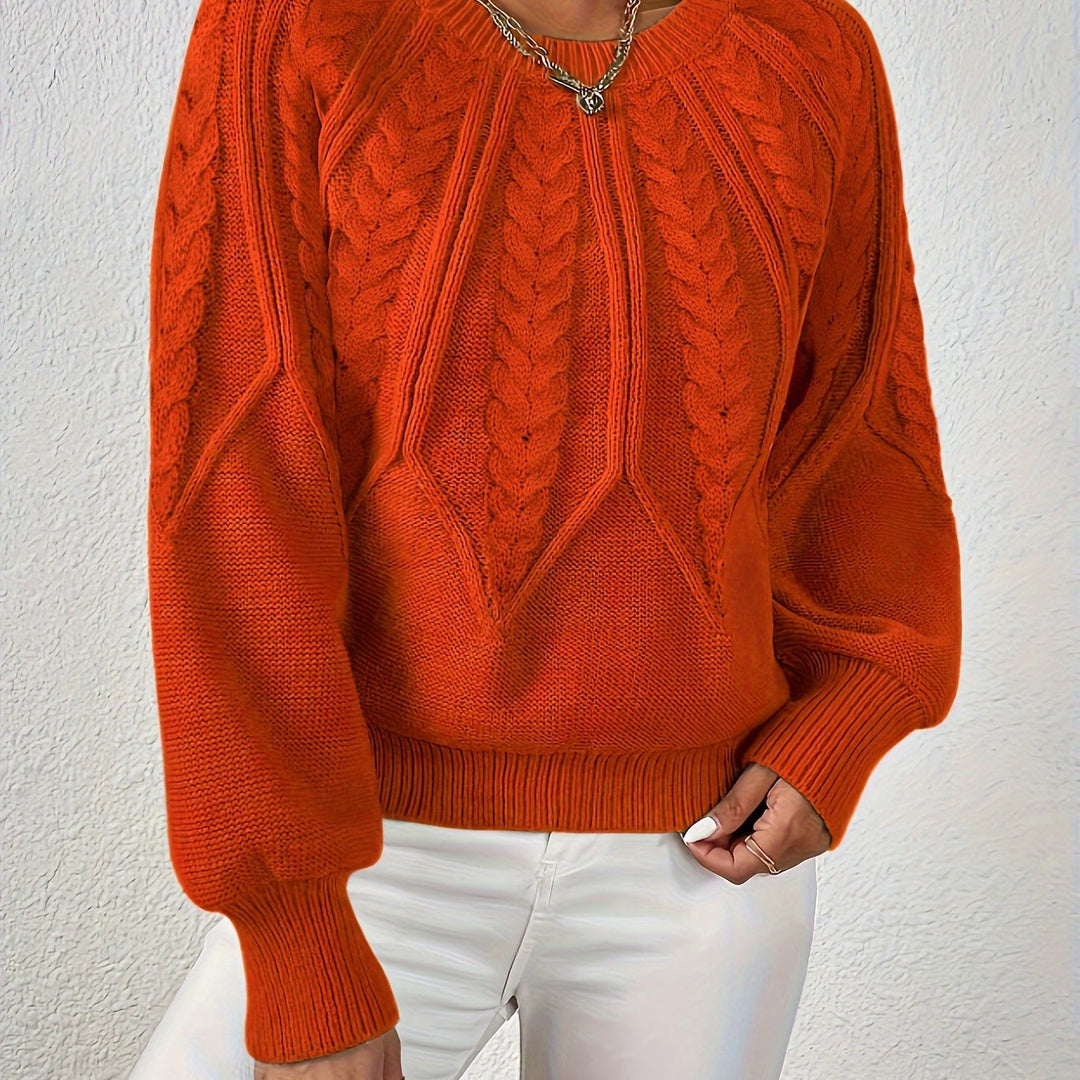 Kvinnors Voluminösa Ärmsweater med Kabelstickad Textur