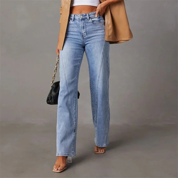 Kvinnors Högmidjade Vida Jeans Avslappnade Denimbyxor