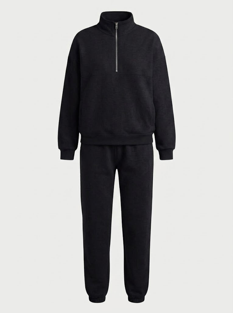 Kvinnors Halvdraget Sweatshirt Set – Avslappnad Jogger Outfit för Resor och Vardagsbruk