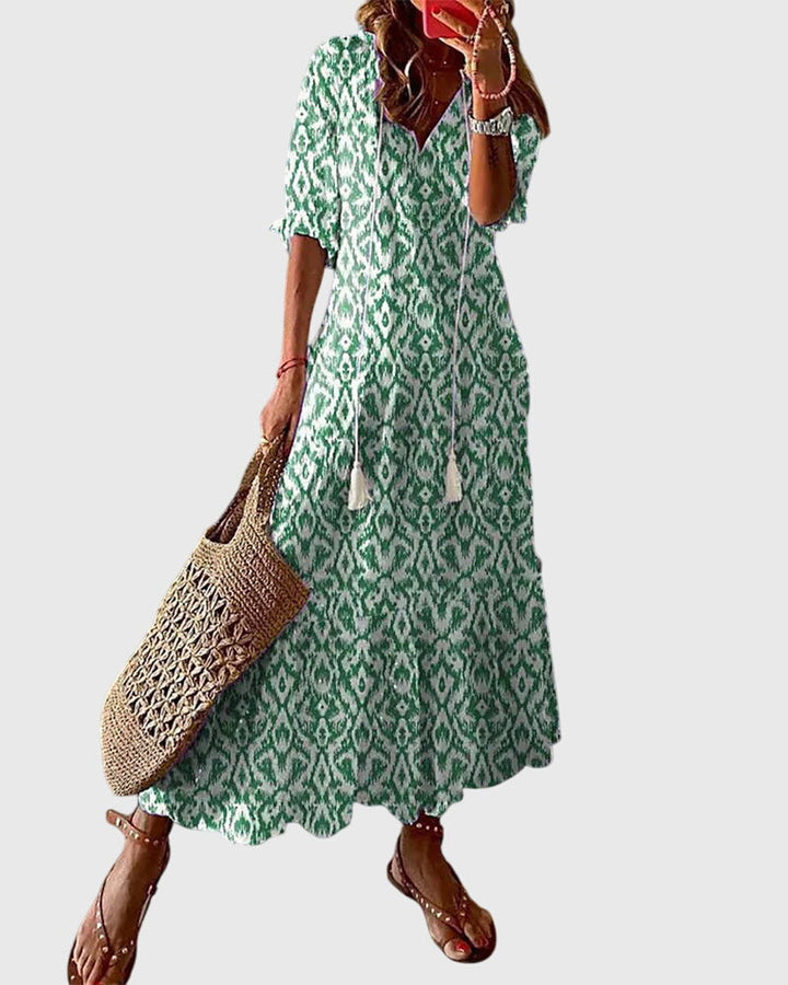 Kvinnors Boho Tryck Maxi Klänning Avslappnad Sommarstil