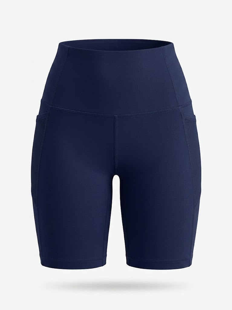 Kvinnors Högmidjade Cykelshorts – Stretch Pocket Activewear för Träning och Löpning