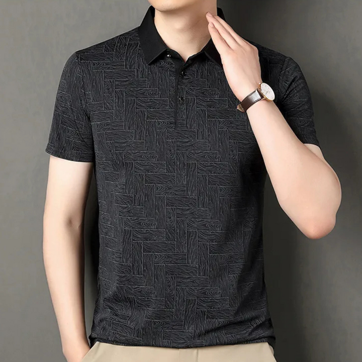 Herr Polo Skjorta Texturerad Stickad Mönster Kort Ärmar Smart Casual
