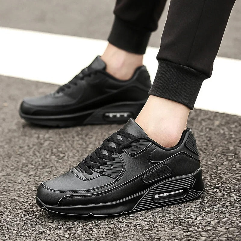 Mäns Vita Läder Sneakers med Dämpad Sula för Vardagsbruk