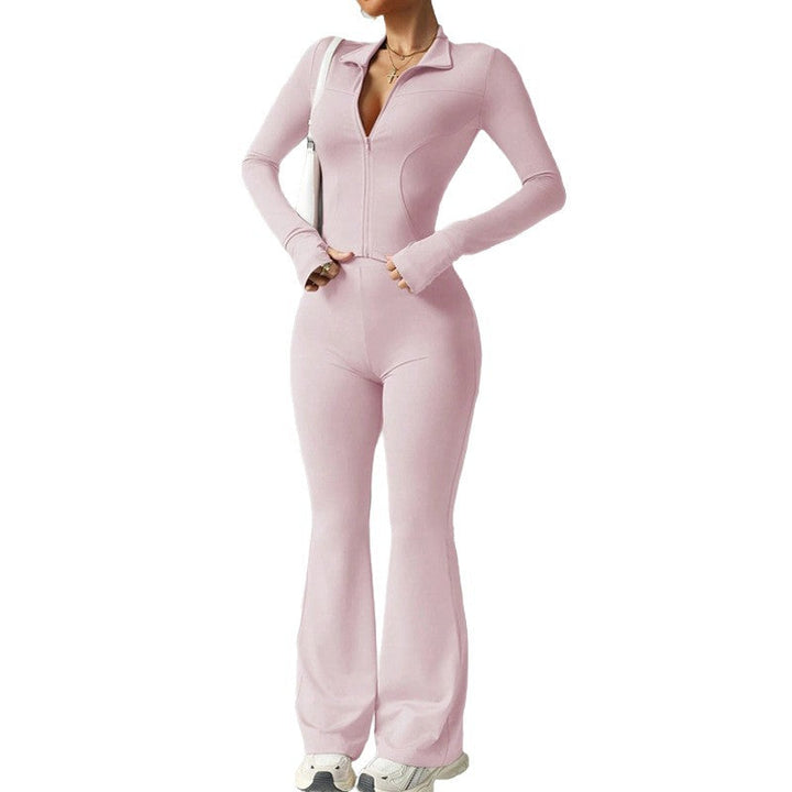 Kvinnors Zip Front Activewear Set Flared Trouser Fit
