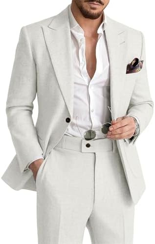 Herrars Sommarlinne Kostym | Lättviktig Andningsbar Tvådelad Smart Casual &amp; Skräddarsydd Formell Set