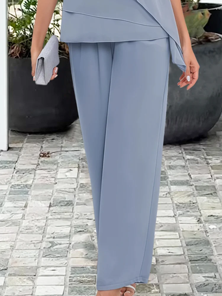 Kvinnors Lagerpåverkad Topp och Vida Byxor Set – Elegant Kvällsoutfit