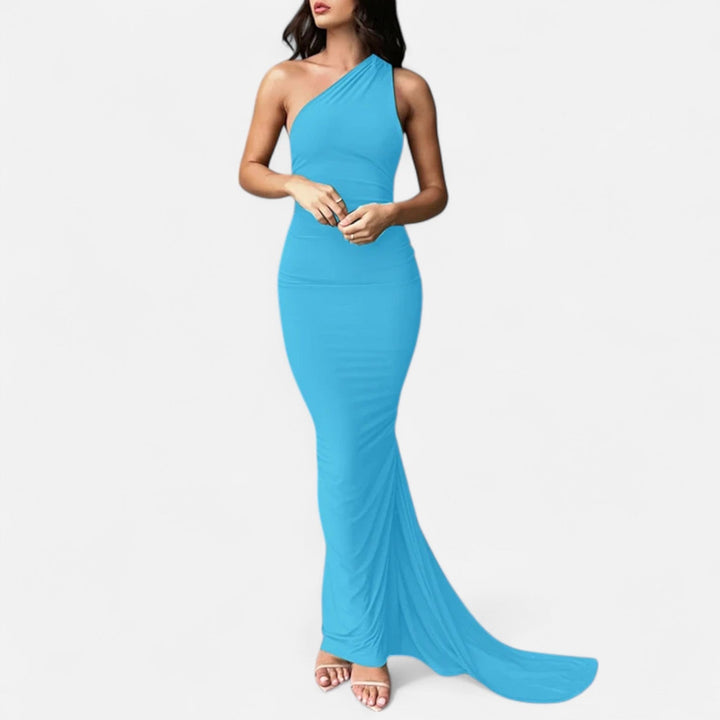 Kvinnors Enaxlad Halterneck Maxi Klänning – Fitted Gown för Kvällsevenemang