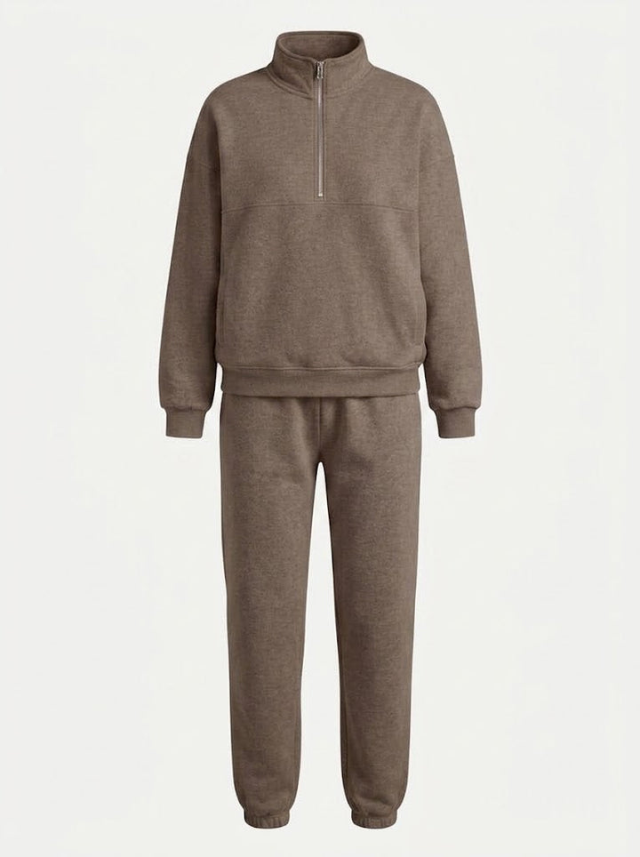 Kvinnors Halvdraget Sweatshirt Set – Avslappnad Jogger Outfit för Resor och Vardagsbruk