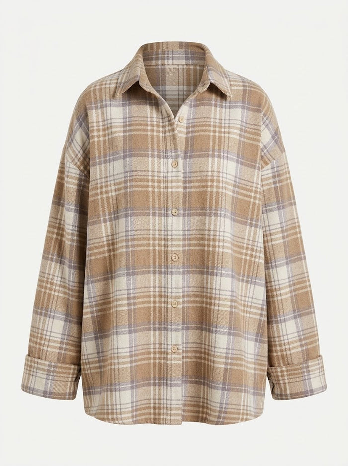 Kvinnors Oversized Flanellskjorta – Mjuk Knapp-up Lager för Streetwear och Avslappnade Dagar