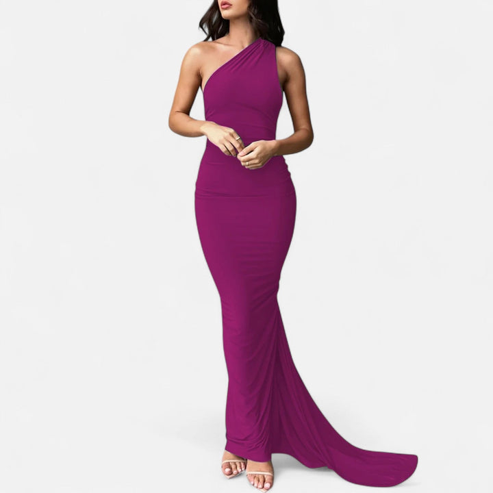 Kvinnors Enaxlad Halterneck Maxi Klänning – Fitted Gown för Kvällsevenemang