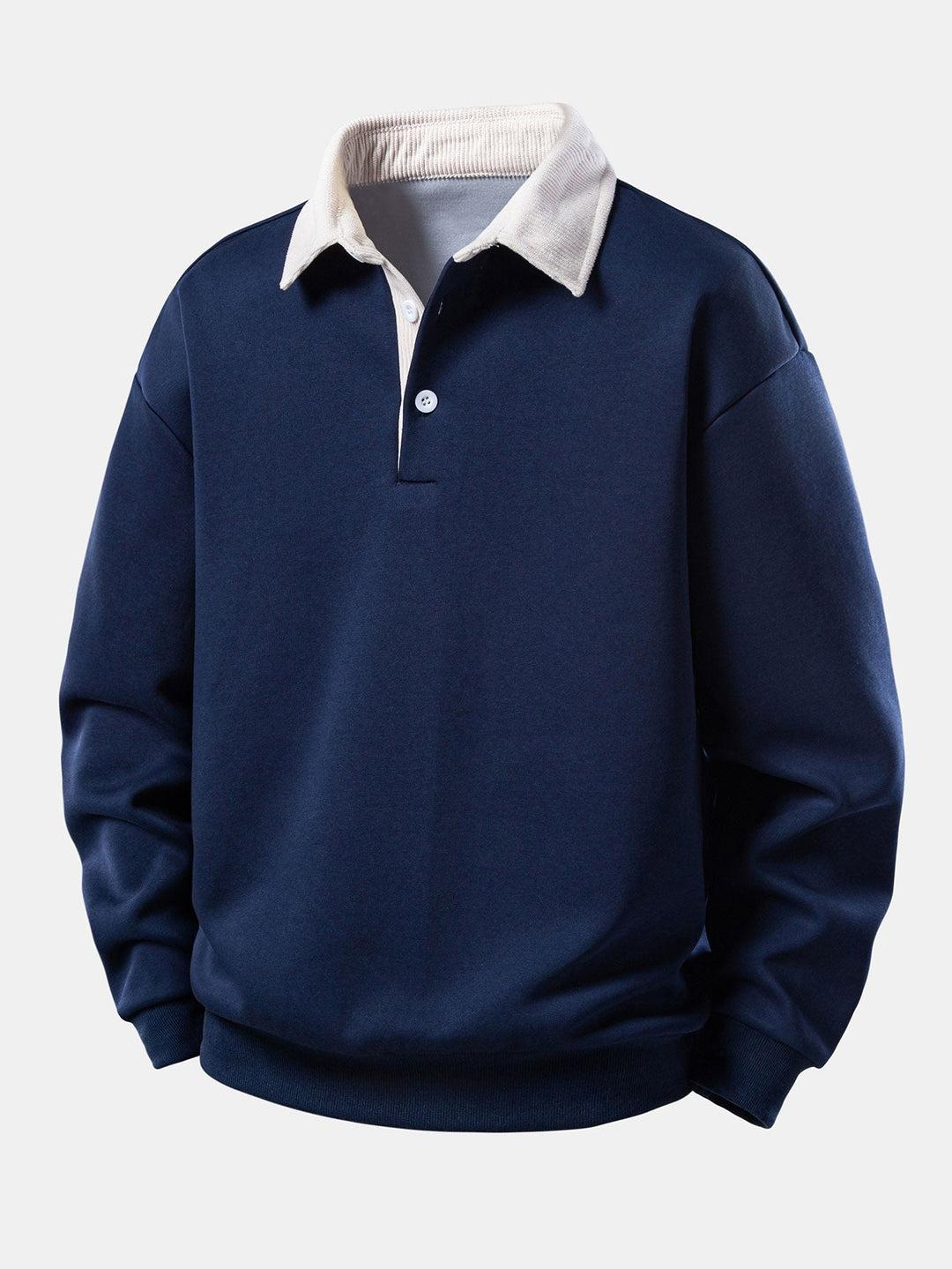 Herrarnas avslappnade polo sweatshirt med kordkrage – Blandning av bomull för höstlager