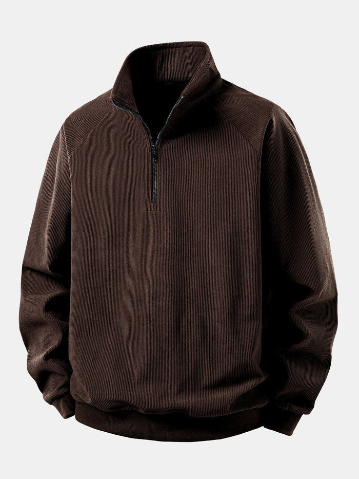 Herrens Corduroy Quarter-Zip Sweatshirt – Avslappnad Raglan Pullover för Kyligare Dagar