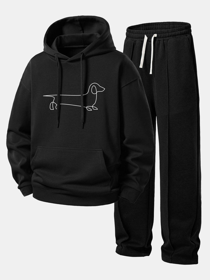 Herrens Avslappnade Hoodie Träningsdräkt – Rakbenade Pintuck Sweatpants för Avslappnad Gatustil