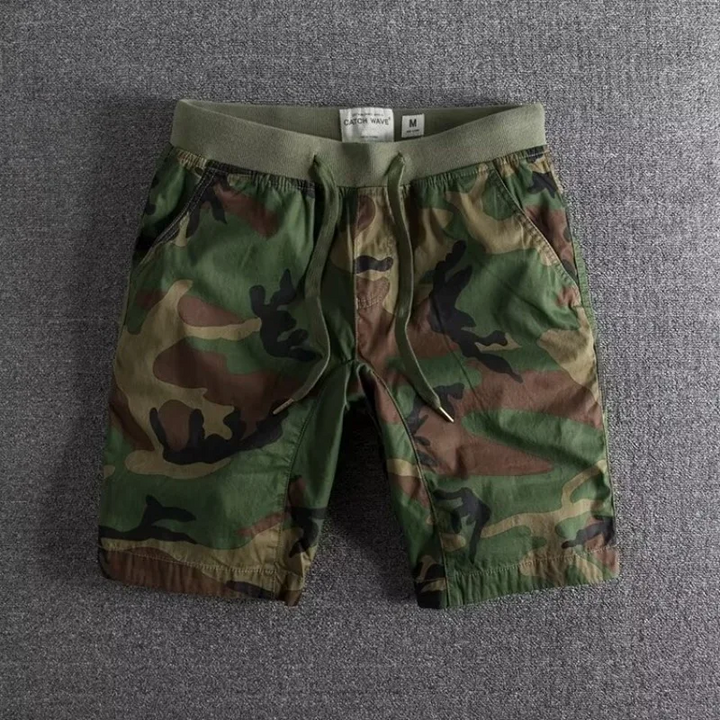 Herrarnas tryckta shorts med dragsko och elastisk midja