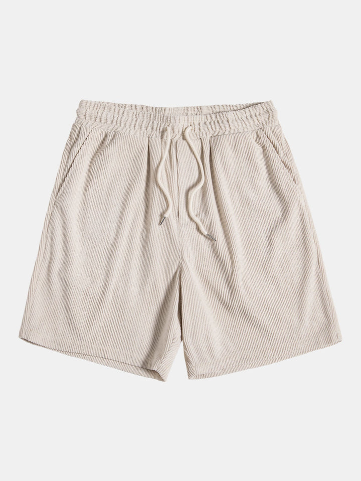 Mans Corduroy Långärmad Skjorta och Shorts Set – Texturerad Övergångs Casualwear