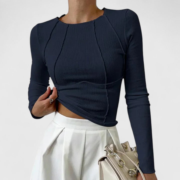 Kvinnors Ribbad Långärmad Topp – Fitted Everyday Layer för Smart Casual Klädsel