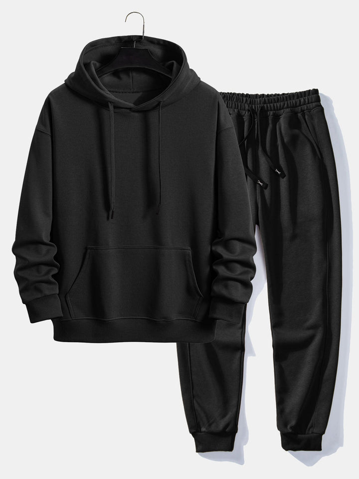 Herrars Basic Träningsset – Pullover Hoodie och Cuffed Joggers för Daglig Komfort