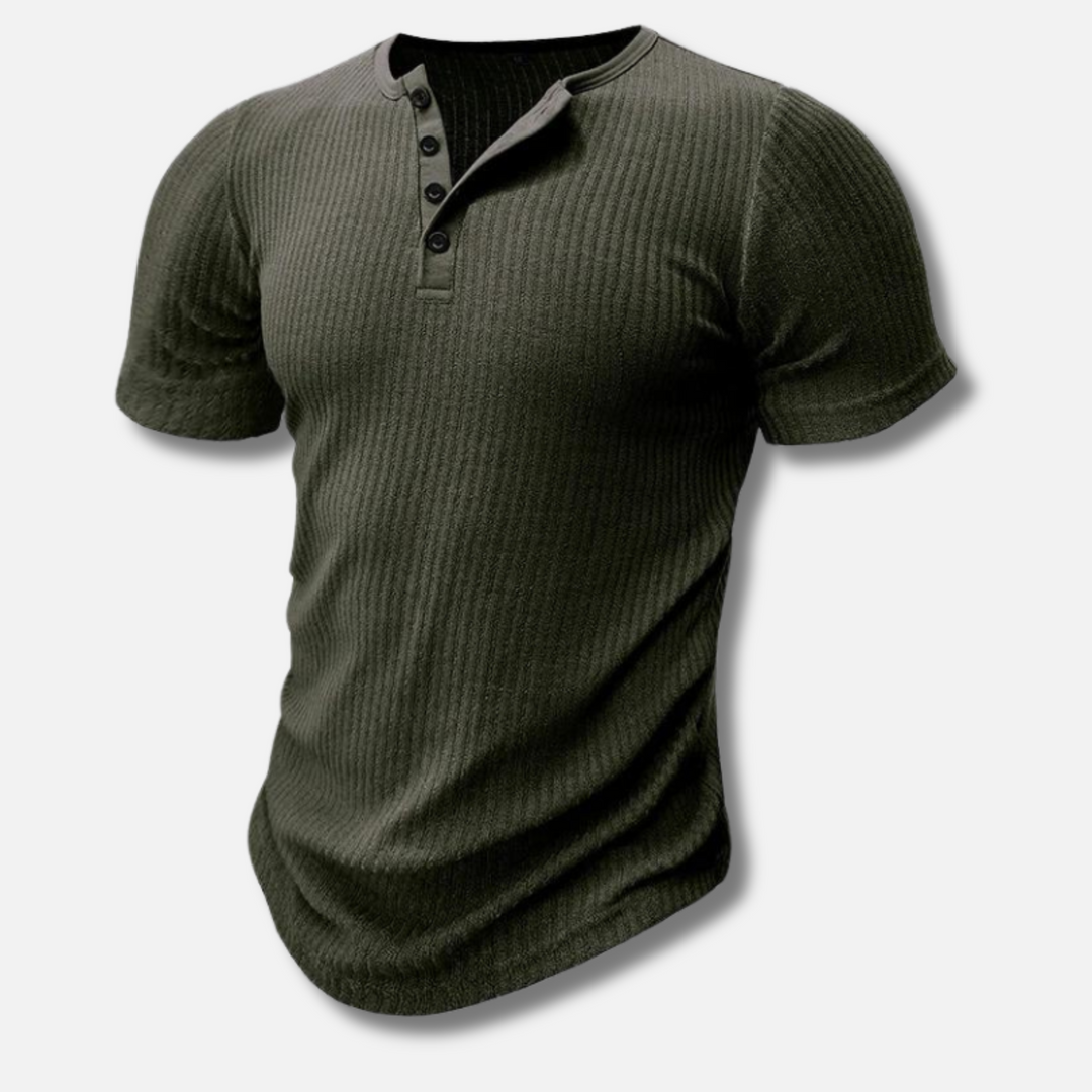 Herrens Ribbad Slim Fit Kortärmad Henley T-shirt
