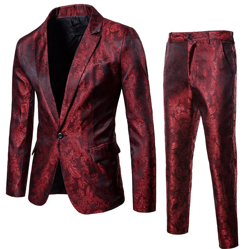 Herrarnas Jacquard Kostymset Slim Fit Formell Blazer Byxor