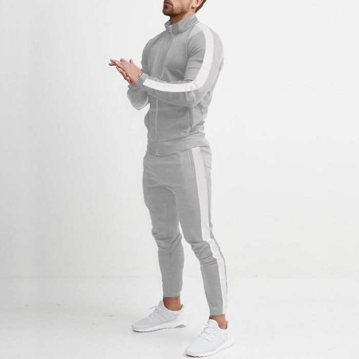Herrslim-fit träningsdräkt – Slät zip-up sportkläder för aktiva och avslappnade dagar