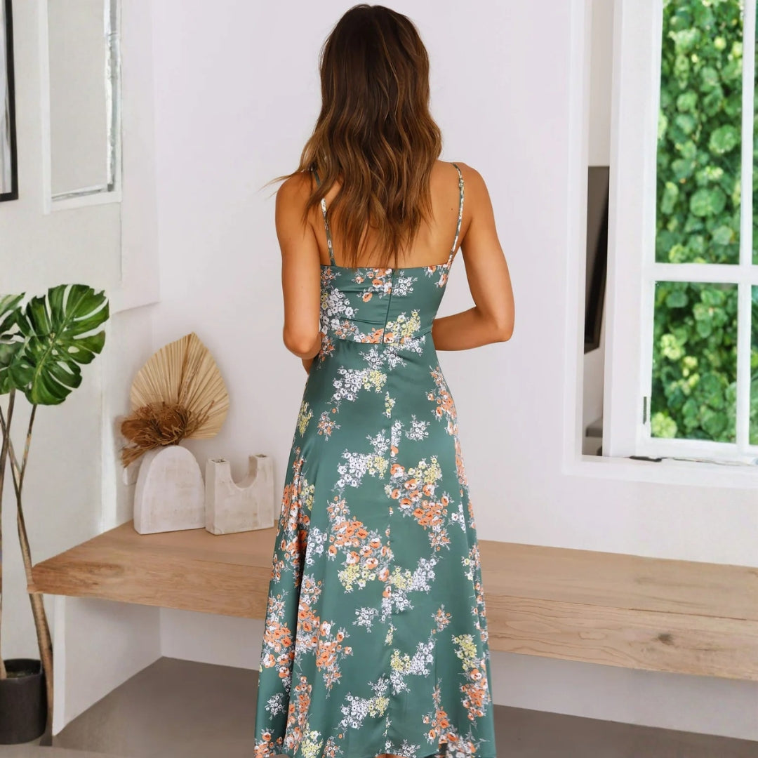 Kvinnors Tryckt Cut-Out Maxi Klänning – Elegant Bröllopsgästklänning för Sommarevenemang