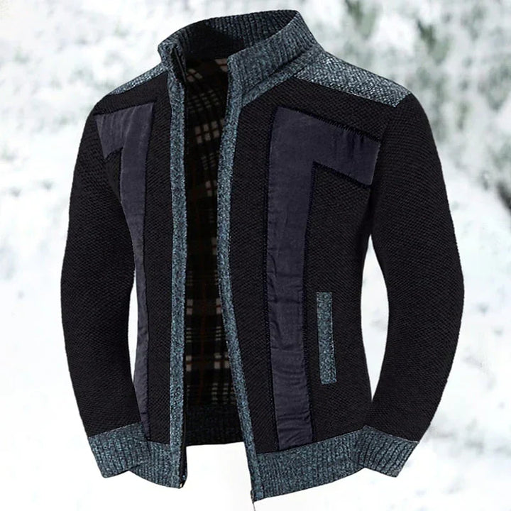 Herrarnas Full Zip Stickad Cardigan med Ståkrage