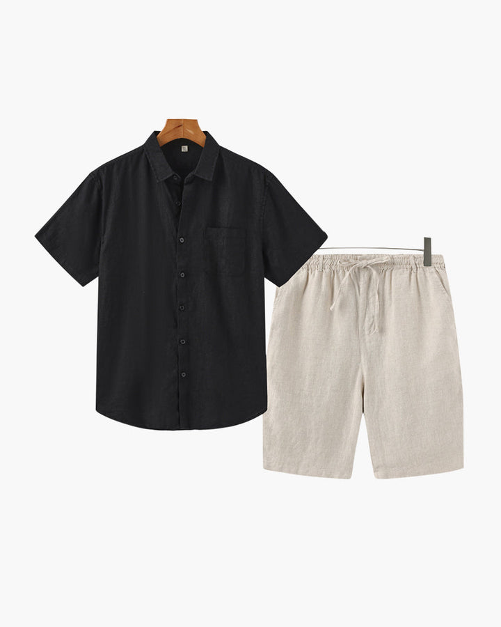 Herrlinne Skjorta och Shorts Avslappnad Sommarsats