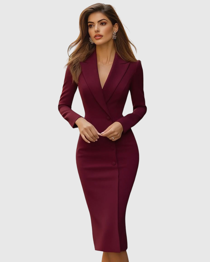 Kvinnors Skräddarsydd Blazer Midi Klänning Elegant Tillfälle Stil