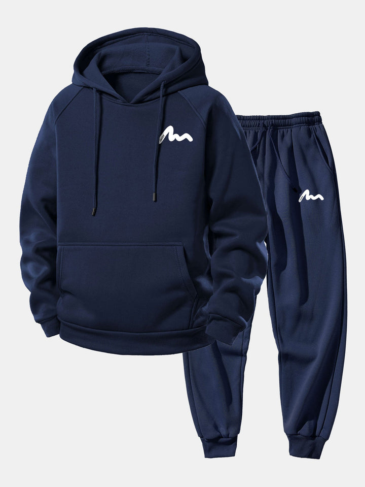 Herrarnas tryckta hoodie-träningsoverall – Avslappnad polyester-jogger-set för streetwear och vardagsbruk