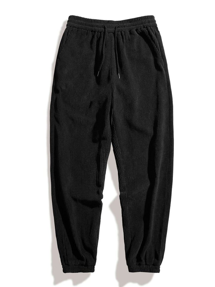 Herrars kordflöjls tvådelade outfit – tryckt skjorta och joggers med dragsko för hösten