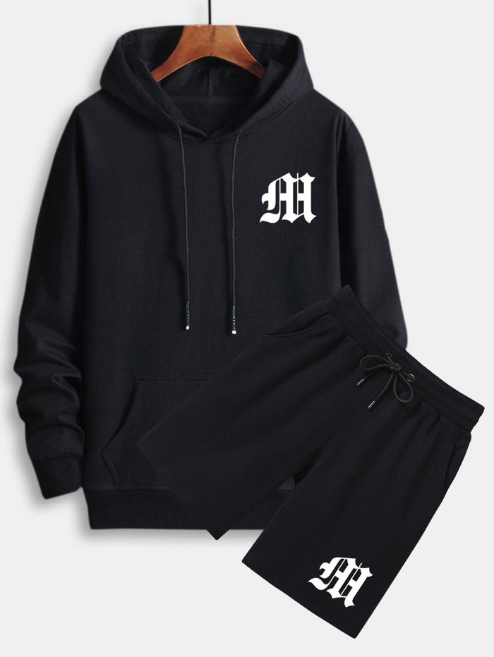 Herrars tryckta hoodie och shorts-set – Avslappnad co-ord för vardagsbruk