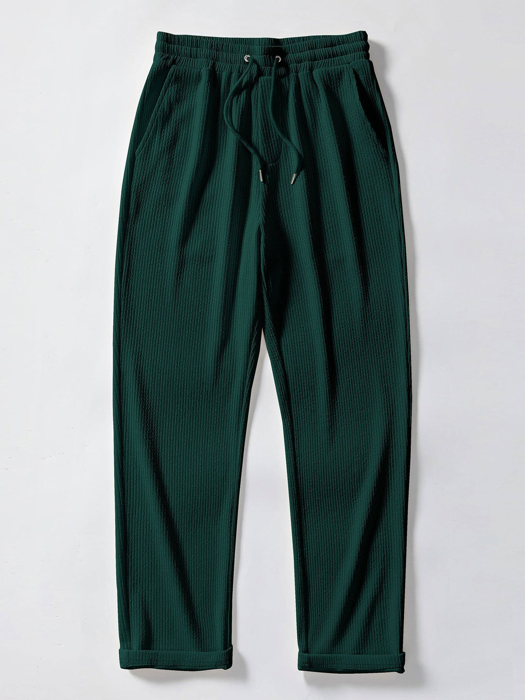 Herrens Ribbad Ståkrage Skjorta och Rakbenade Byxor – Stretch Smart Casual Set