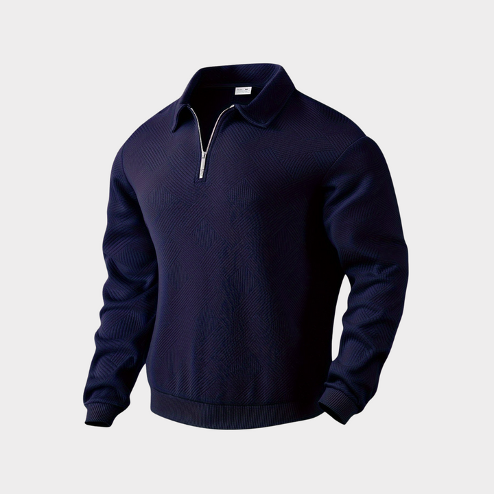 Herrars Texturerad Halv-Zip Sweatshirt – Smart Casual Polo Stil för Kallare Dagar