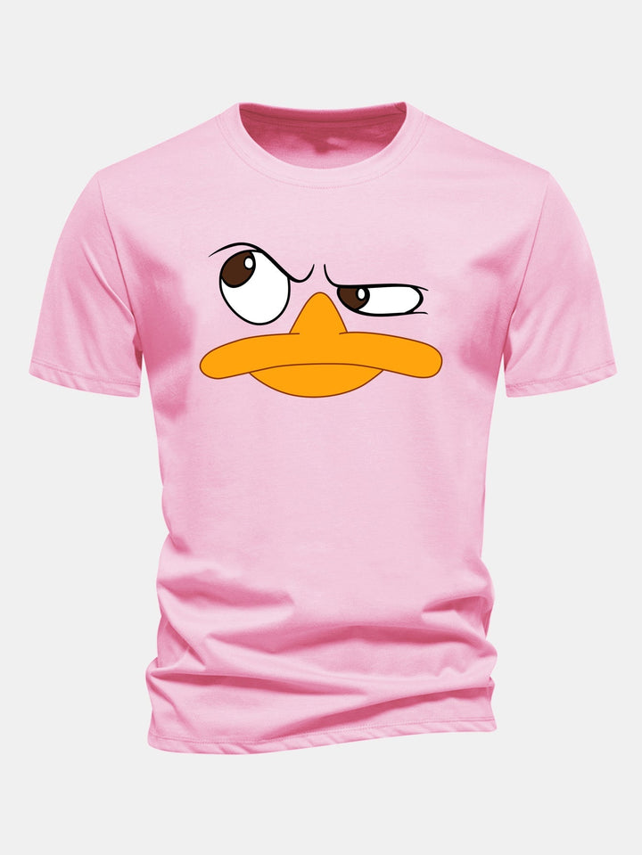 Herrens Grafiska T-shirt med Tecknad Ansiktstryck, Avslappnad Passform