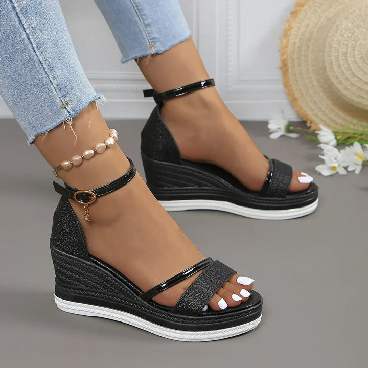 Kvinnors Glitter Plattform Wedge Sandaler – Ankelremsskor för Sommarevenemang