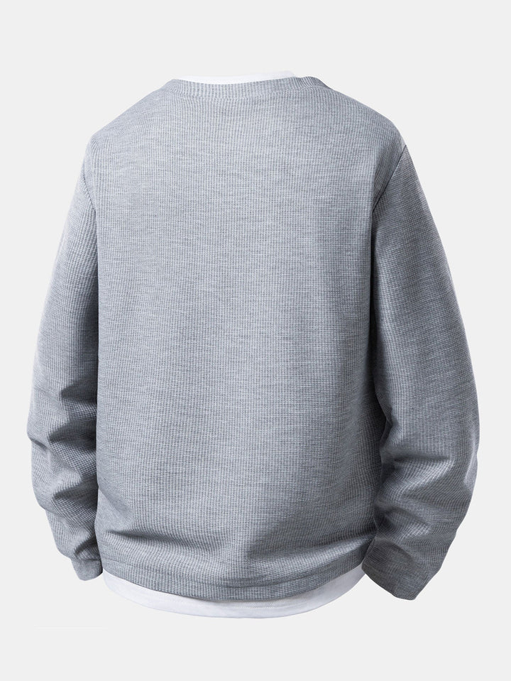 Mans Henley Waffle T-Shirt med inbyggd lager – Texturerad långärmad vardagstop