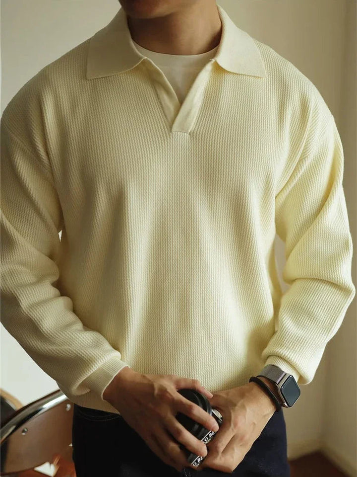 Herrarnas Polo Stickad Tröja – Elegant Andningsbar Bekväm Smart Casual Långärmad Pullover