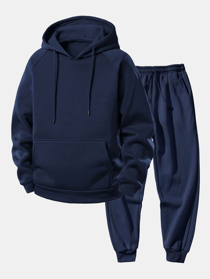 Herrens Raglan Hoodie Träningsdräkt – Regular Fit Polyester Set för Vardagscasual