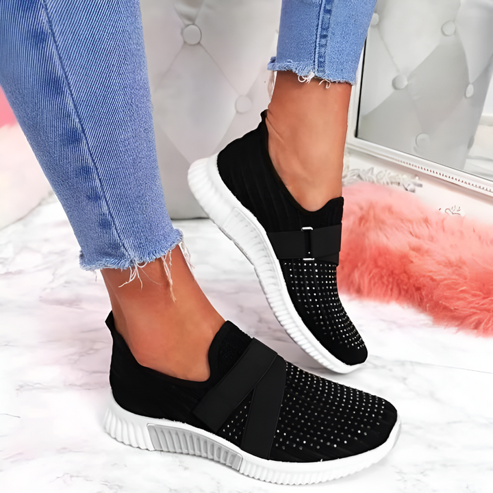 Kvinnors Stickade Slip-On Träningsskor med Elastiskt Band Lätta Bekväma Skor