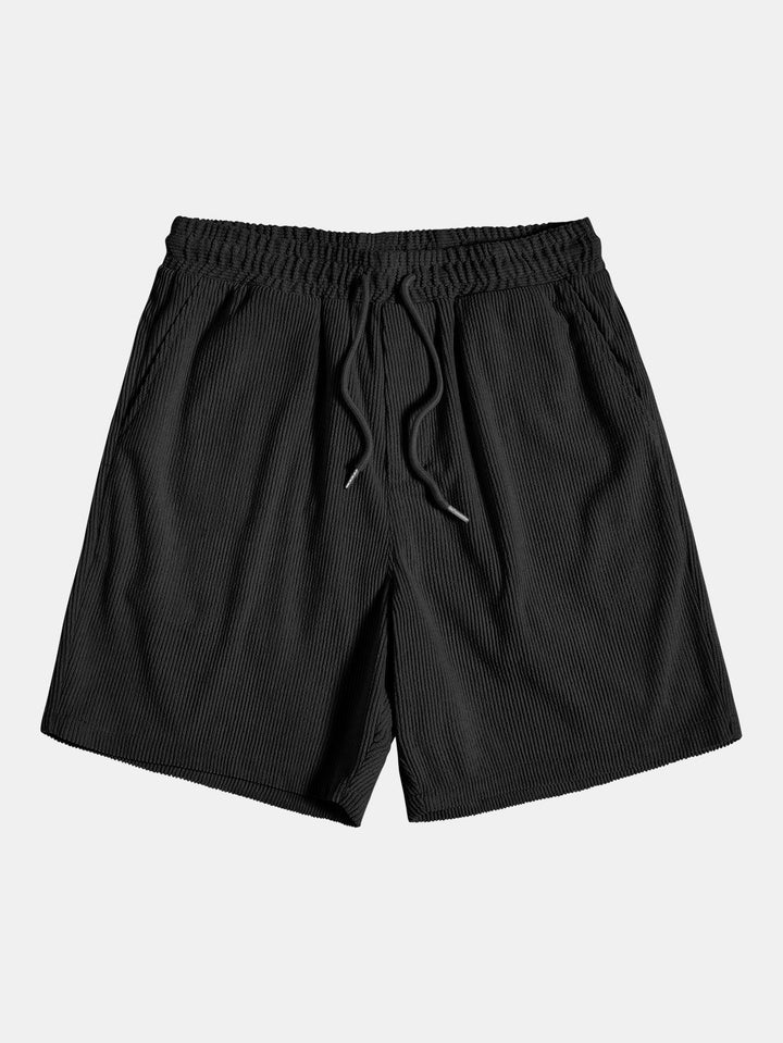 Mans Corduroy Långärmad Skjorta och Shorts Set – Texturerad Övergångs Casualwear
